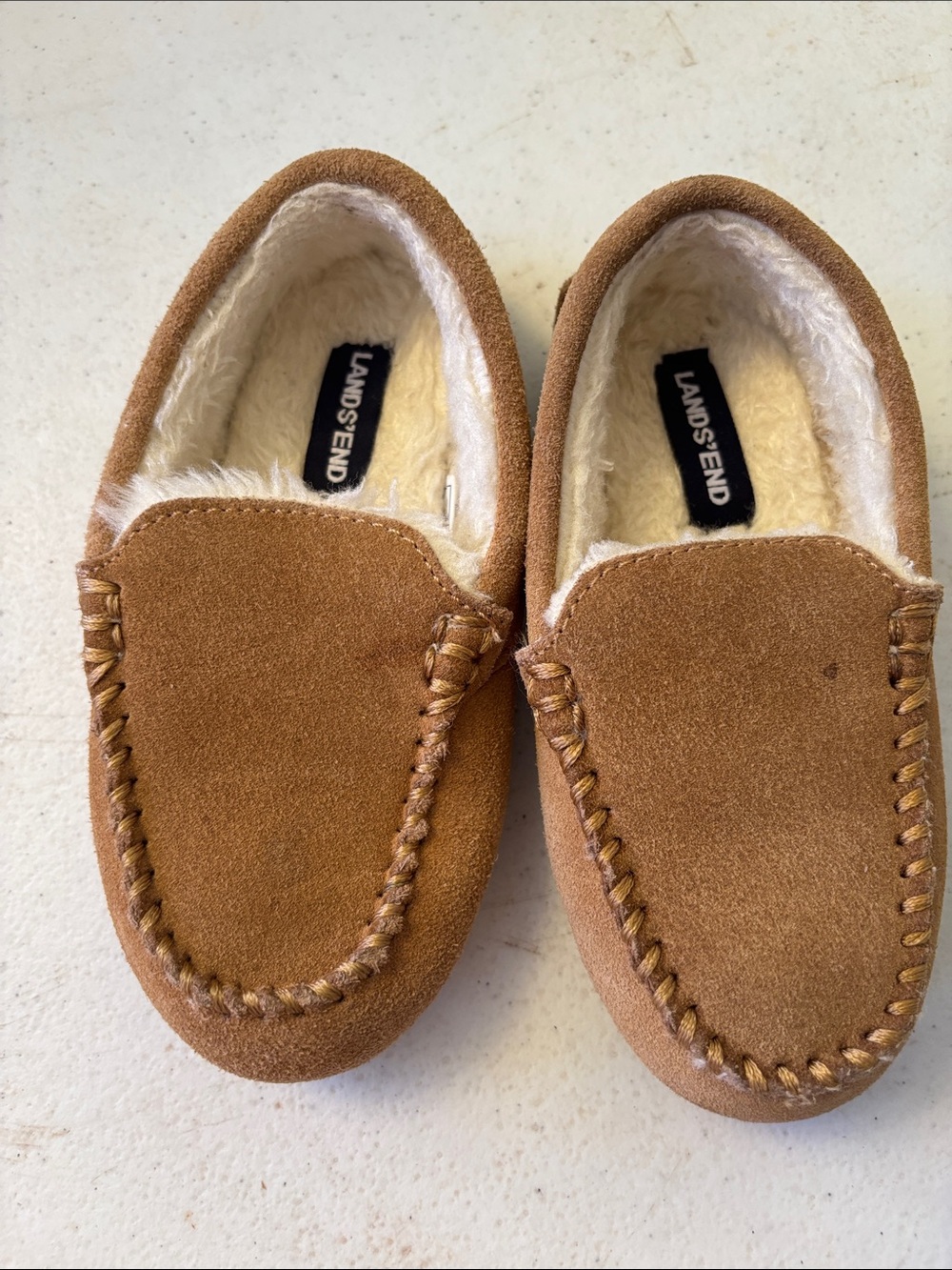 Lands' End Kids Tan Suede Moccasin Slippers